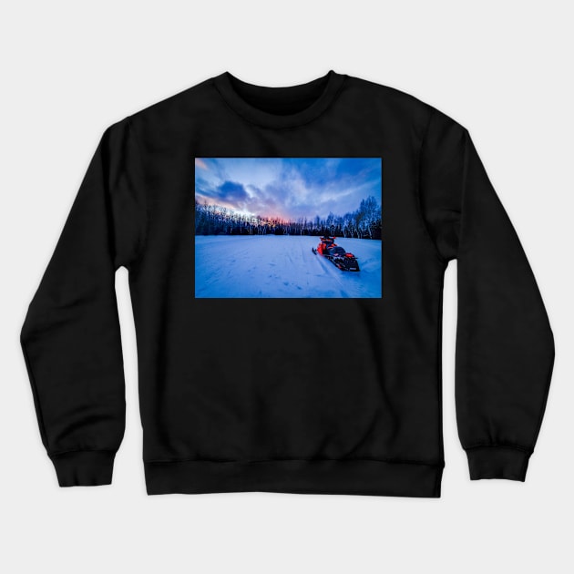 Snowmobile Sunset Crewneck Sweatshirt by Isla Creek Casuals